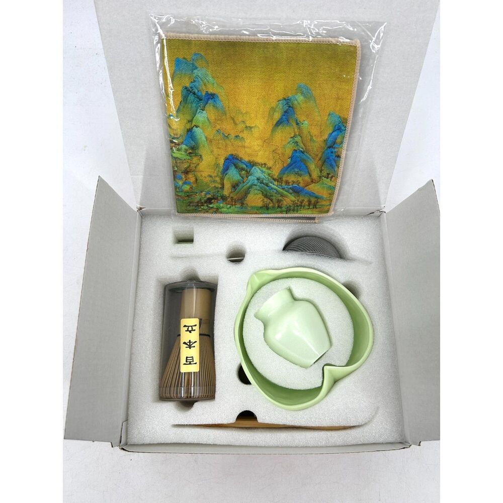 NWT Matcha Whisk Set 7 Piece Ceramic Bowl Chasen Sifter Scoop Tea Cloth